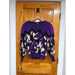 Vintage Diane Freis Original Purple Silk Blouse Butterfly Print Made Hong Kong